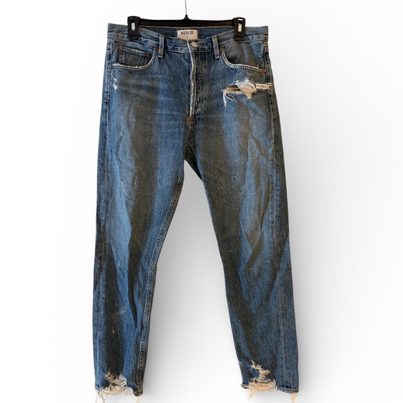 Agolde Denim - AGOLDE Distressed High Rise Straight Jeans Size 29 Raw Hem